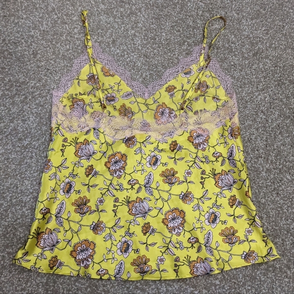 (2/$25) Victoria's Secret satin lace camisole top yellow florals - Picture 8 of 10